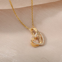 Load image into Gallery viewer, Double Love Heart Pendant Necklace For Women Stainless Steel Gold
