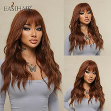 Load image into Gallery viewer, Easihair Dark Brown Black Long Wavy Synthetic Wigs With Bang Natural