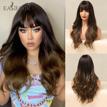 Load image into Gallery viewer, Easihair Dark Brown Black Long Wavy Synthetic Wigs With Bang Natural