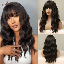 Load image into Gallery viewer, Easihair Dark Brown Black Long Wavy Synthetic Wigs With Bang Natural