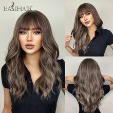 Load image into Gallery viewer, Easihair Dark Brown Black Long Wavy Synthetic Wigs With Bang Natural