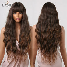 Load image into Gallery viewer, Easihair Dark Brown Black Long Wavy Synthetic Wigs With Bang Natural