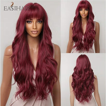 Load image into Gallery viewer, Easihair Dark Brown Black Long Wavy Synthetic Wigs With Bang Natural