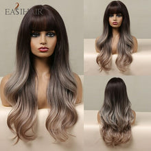 Load image into Gallery viewer, Easihair Dark Brown Black Long Wavy Synthetic Wigs With Bang Natural