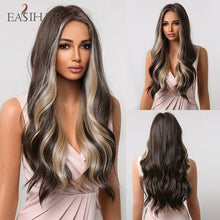 Load image into Gallery viewer, Easihair Dark Brown Black Long Wavy Synthetic Wigs With Bang Natural