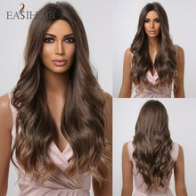 Load image into Gallery viewer, Easihair Dark Brown Black Long Wavy Synthetic Wigs With Bang Natural