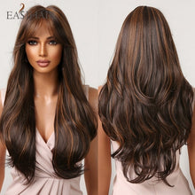 Load image into Gallery viewer, Easihair Dark Brown Black Long Wavy Synthetic Wigs With Bang Natural