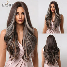 Load image into Gallery viewer, Easihair Dark Brown Black Long Wavy Synthetic Wigs With Bang Natural