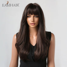 Load image into Gallery viewer, Easihair Dark Brown Black Long Wavy Synthetic Wigs With Bang Natural