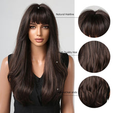 Load image into Gallery viewer, Easihair Dark Brown Black Long Wavy Synthetic Wigs With Bang Natural