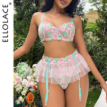Load image into Gallery viewer, Ellolace Ruffles Luxury Lace Lingeries Fairy Floral Embroidery