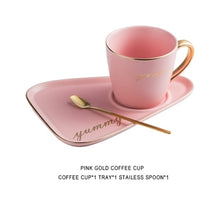 Load image into Gallery viewer, Rim Gold Ceramic Coffee Mug Tea Cup Saucer Set Porcelain