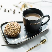 Load image into Gallery viewer, Rim Gold Ceramic Coffee Mug Tea Cup Saucer Set Porcelain