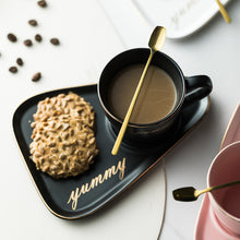 Load image into Gallery viewer, Rim Gold Ceramic Coffee Mug Tea Cup Saucer Set Porcelain