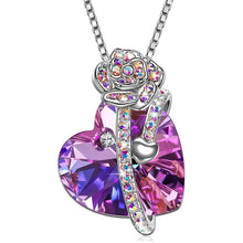 Load image into Gallery viewer, Iridescent Amethyst Gemstone Crystal Rose Heart Necklace in 14K White