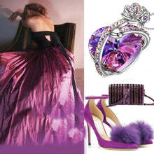 Load image into Gallery viewer, Iridescent Amethyst Gemstone Crystal Rose Heart Necklace in 14K White