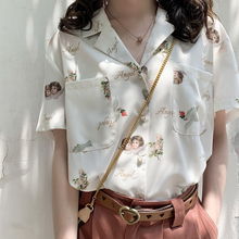 Load image into Gallery viewer, HOUZHOU Harajuku White Blouses Women Short Sleeve Sweet Vintage Shirts