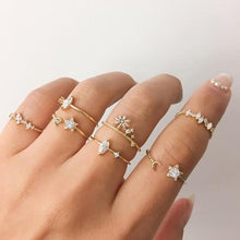 Load image into Gallery viewer, 9 Piece Celestial Ring Set With Austrian Crystals 18K Gold Plated Ring