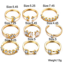 Load image into Gallery viewer, 9 Piece Celestial Ring Set With Austrian Crystals 18K Gold Plated Ring