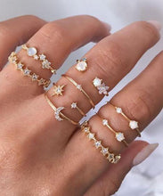Load image into Gallery viewer, 9 Piece Celestial Ring Set With Austrian Crystals 18K Gold Plated Ring