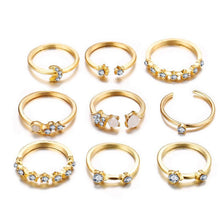 Load image into Gallery viewer, 9 Piece Celestial Ring Set With Austrian Crystals 18K Gold Plated Ring