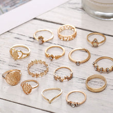 Load image into Gallery viewer, 15 Piece Assorted Ring Set With ® Crystals 18K Gold Plated Ring in 18K