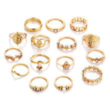 Load image into Gallery viewer, 15 Piece Assorted Ring Set With ® Crystals 18K Gold Plated Ring in 18K