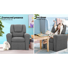 Load image into Gallery viewer, Keezi Kids Recliner Chair Grey Linen Soft Sofa Lounge Couch Children