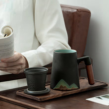Load image into Gallery viewer, LUWU mountain design ceramic tea mugs with filter ceramic coffee cup