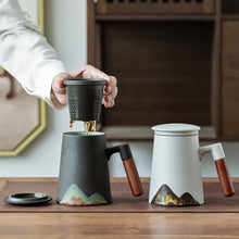 Load image into Gallery viewer, LUWU mountain design ceramic tea mugs with filter ceramic coffee cup