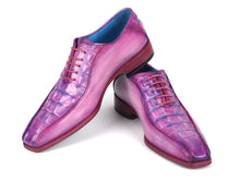 Load image into Gallery viewer, Paul Parkman Men's Purple Croco Textured Leather Bicycle Toe Oxfords