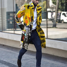 Load image into Gallery viewer, Man Single Breasted Jacket Letter Printing Button Long Slim Coat Long