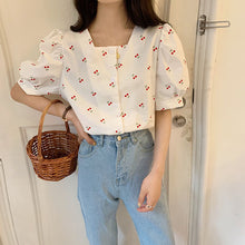 Load image into Gallery viewer, Neploe Vintage Print Cherry Women Blouses Square Collar Sweet Puff