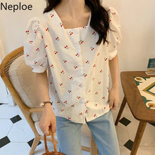 Load image into Gallery viewer, Neploe Vintage Print Cherry Women Blouses Square Collar Sweet Puff