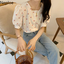 Load image into Gallery viewer, Neploe Vintage Print Cherry Women Blouses Square Collar Sweet Puff