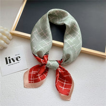 Load image into Gallery viewer, Plaid Silk Square Scarf Women Satin Shawl Wrap Hijab Female Hair Band