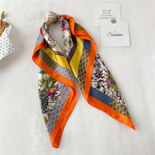 Load image into Gallery viewer, Plaid Silk Square Scarf Women Satin Shawl Wrap Hijab Female Hair Band