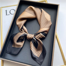 Load image into Gallery viewer, Plaid Silk Square Scarf Women Satin Shawl Wrap Hijab Female Hair Band