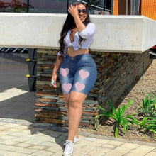 Load image into Gallery viewer, Plus Size Summer Denim Shorts Women Daily Casual Printed Tight Fitting