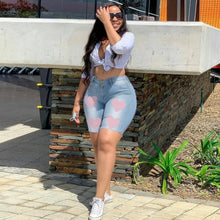 Load image into Gallery viewer, Plus Size Summer Denim Shorts Women Daily Casual Printed Tight Fitting