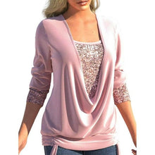 Load image into Gallery viewer, Popular Lady Blouse Sequins Patchwork Fake Two Piece Female Top