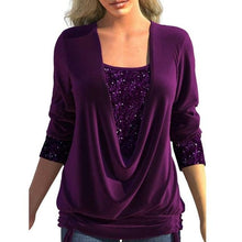 Load image into Gallery viewer, Popular Lady Blouse Sequins Patchwork Fake Two Piece Female Top