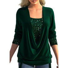 Load image into Gallery viewer, Popular Lady Blouse Sequins Patchwork Fake Two Piece Female Top