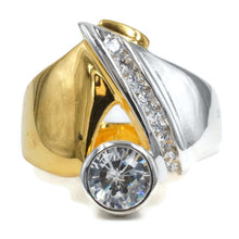 Load image into Gallery viewer, Bezel Set Cubic Zirconia Wrap Ring in Contemporary Two Tone Setting