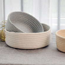 Load image into Gallery viewer, Round White Gray Small Hand Woven Basket Bedside Tabletop Snacks