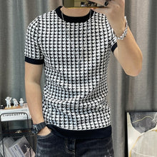 Load image into Gallery viewer, 2022 Spring Short Sleeve Sweater T-shirt Men Plaid Knitted Thickened