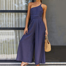 Load image into Gallery viewer, Single Shoulder Sling Rompers Loose Jumpsuit Solid Vintage Wide Leg