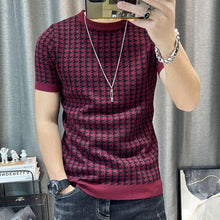 Load image into Gallery viewer, 2022 Spring Short Sleeve Sweater T-shirt Men Plaid Knitted Thickened