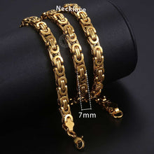 Load image into Gallery viewer, 7mm High quality Flat Byzantine Link Necklace For Mens Boys Gold Color