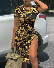 Load image into Gallery viewer, Sexy Skinny Dress Fashion Ink Splash Print High Slit Dress Summer